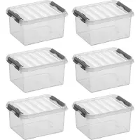 Sunware Q-line Opbergbox Transparant/Grijs 2 liter - Set van 6 stuks