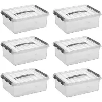 Sunware Q-Line opbergbox 12L - Set van 6 - Transparant/grijs