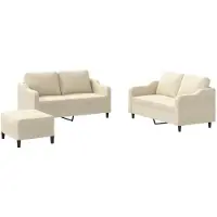 vidaXL 3-delige Loungeset met kussens stof crèmekleurig