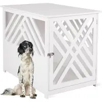 WONDERMAKE® Hondenkooi van hout voor thuis, geschikt voor woningen, met bijbehorend tafeltje, hondenbox voor in de woonkamer, binnen, 90x60 cm, wit