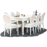 Ebuy24 Mozart eethoek 100x180/280 cm incl. 2 verlengbladen antiek wit met 2+6 Rococo stoelen antiek wit/beige.