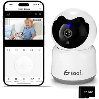 Saaf Beveiligingscamera binnen - Huisdiercamera met app - Full HD en Nachtzicht - Wifi en 64GB SD-kaart - Volgt beweging en geluidsdetectie - Wit -
