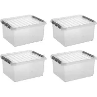 Sunware Q-line opbergbox 36L - Set van 4 - Transparant/grijs