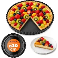 Kadax Tartelette vormpjes van verzinkt en antiaanbaklaag plaatstaal, quichevorm in 3 maten, fruitcakevorm, ronde fruittaartvorm (diameter 30 cm, zwart)