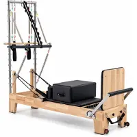 PH Fitness Pilates Reformer met Half Trapeze Tower – Professionele Maple Houten Reformer – 6 Weerstandsveren, Verstelbaar Katrolsysteem, Studio Pilates Machine