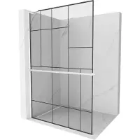 Mexen Kioto+ L Douchewand met plank Walk-in 100 x 200 , zwart patroon, wit - 800-100-123-20-78