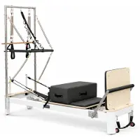 PH Fitness Aluminium Pilates Reformer met Half Trapeze Tower – Professioneel Studio Apparaat met 6 Veren, Verstelbare Voetbar & Premium PU Bekleding - Wit