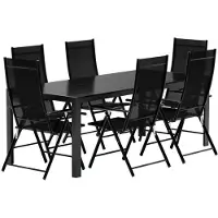 Svea - Reginald rechthoekige tuintafel - zwart + 6x Crystal tuinstoelen - zwart