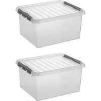 Sunware Q-line opbergbox 36L - Set van 2 - Transparant/grijs