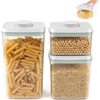 DAITORE - Voorraadpotten - 3-delig - Voorraadbussen met deksel - BPA vrij - Drukknopdeksel - Luftdicht- Pasta Muesli Meel - Keuken Koelkast en Kasten