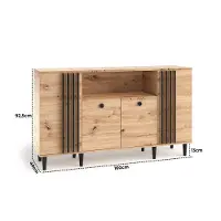 MargaretHadas24 Dressoir, brede commode, model Laura VI, eikenhout in natuurlijke en zwarte kleur, woonkamerkast (eikenhout Artisan en zwart), 160 cm