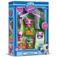 Bandai Littlest Pet Shop - Kampeerset Pack 3 dieren en accessoires - Littlest Pet Shop LPS Panda Squirrel Toekan - Mini Cute Animal Figure Toy Set - Speelgoed voor kinderen van 4 jaar en + - BF00574