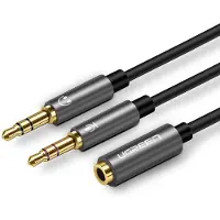 UGREEN Koptelefoon splitter 20cm kabel met Microfoon zwart - Female naar 2x Male 3.5mm audio jack - knoopvrij