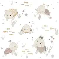 Happy Behang - Schildpad - Oceaan Dieren - Oudroze Beige Greige - Babykamer Neutraal Kinderkamer - Vliesbehang - 0,53 x 10,05 M -