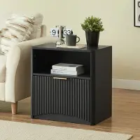 OKWISH Nachtkastje – Geribbeld Design Met Lade En Opbergvak – 58x38x60 cm – Ruimtebesparend Voor Slaapkamer En Woonkamer – Zwart