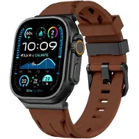 Strap-it Siliconen 'Race' bandje geschikt voor Apple Watch 1/2/3/4/5/6/7/8/9/10/11/SE/SE2/SE3/Ultra (2/3) - Maat: 44/45/46/49mm - Bruin