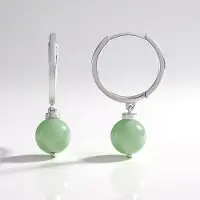 Cavill - 925 Sterling Zilver Oorbellen - Platina Geplateerd - Groene Aventurijn 7,33 ct - Ronde 8 mm Kralen - Elegante Natuursteen Damesoorbellen