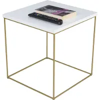 FutuStal Koffietafel, vierkant, van metaal, 40x40x43 cm, Loft Glamour, goudkleurig + wit, glanzend