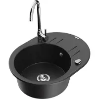 Mexen Kevin granieten spoelbak 1-komerig met afdruiprek en Telma keukenkraan, zwart/zilver metallic - 6517-73-670200-00