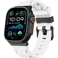 Strap-it Siliconen 'Race' bandje geschikt voor Apple Watch 1/2/3/4/5/6/7/8/9/10/11/SE/SE2/SE3/Ultra (2/3) - Maat: 44/45/46/49mm - Wit