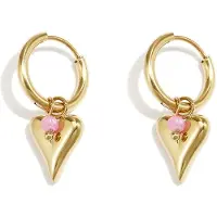 Yehwang Goudkleurige Hart Oorbellen met Roze Kristal – Dames Oorringen met Hang