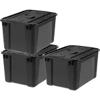 Iris Vouwdeksel Opbergbox - 48L - Stapelbaar - Met Vouwdeksel - Kunststof - Zwart - Set van 3