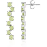Cavill - 925 Sterling Zilver Oorbellen - Platina Coating - 16 Ronde Groene Peridot Edelstenen 2,02 ct - Elegante Tijdloze Oorbellen met Steeksluiting