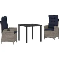 vidaXL Tuin Eettafel Set met kussen 3 pcs Grijs en Zwart Rattan