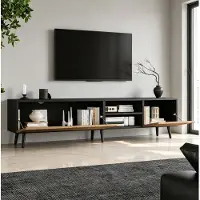 STILVORA Tv-Meubel - Retro Design Met Kabeldoorvoer En Opbergruimte - Voor Woonkamer - Spaanplaat - 180x33,5x45 Cm - Natuurlijk;Zwart