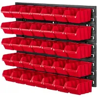 Kadax Werkplaatsrek, 58 x 39 cm, gereedschapswandrek van robuust kunststof, uv-bestendig opslagsysteem, uitbreidbare wandplaten, werkplaatswandrek voor garage (rood, 35-delig)