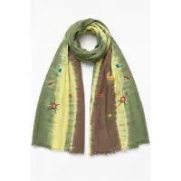 HS Lange Sjaal met Patches Handmade - Groen bloemenpatch - Dames Sjaal