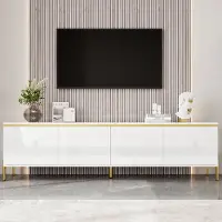 MODFU - TV-Meubel - 4 Deuren En Kabeldoorvoer - Modern Italiaans Minimalistisch - Voor Woonkamer - Spaanplaat - Wit - 170 X 38 X 50 Cm