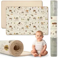 Mamabrum Dubbelzijdige Speelmat van Schuim 180x120 cm – XPE Speelkleed voor Baby’s en Kinderen – Stadje / Zandbeige
