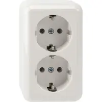 Merten SCHUKO-dubbele stekkerdoos, model MEG2421-8719, wit, voor wandmontage