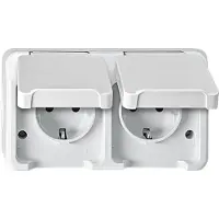 Merten SCHUKO-dubbele stekkerdoos, model MEG2320-8019, kleur: polarwit, horizontaal, met waterdichte afdichting (AQUASTAR)