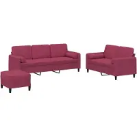 vidaXL 3-delige Loungeset met kussens fluweel wijnrood