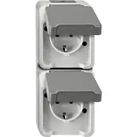 Merten SCHUKO-dubbele stekkerdoos, model MEG2329-8029, inbouwmodel, kleur: lichtgrijs. AQUASTAR