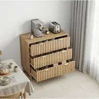 OKWISH Ladekast – 80×39×80 Cm – 3 Laden – Opbergruimte Voor Woonkamer Slaapkamer Hal – Retro Stijl – MDF En Spaanplaat Eiken
