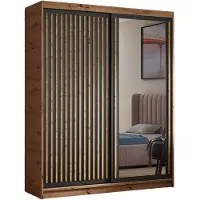 MargaretHadas24 Kledingkast Dora met lamellen en spiegel 180 cm inclusief 2 schuifdeuren Hangkast (kleur: artisan, zwart, lamellen artisan)