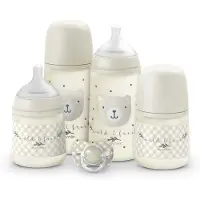 Suavinex Night&Day Wild&Free Newbornset - 4 Siliconen Zuigflessen (2 x 150 ml en 2 x 270 ml) met Extra SX Pro Speen 0-6 Maanden - Kraamcadeau - BPA-vrij - Beige