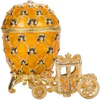 Danila-Souvenirs Faberge-stijl keizerlijk kroningsei juwelendoos juwelenkistje met koets 10 cm geel