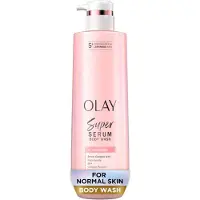 Olay Super Serum Body Wash for Normal Skin 24hr Long Lasting Hydration 5+ Ingredient Serum Complex for Bright Even Firm Luminous Skin 18.5 fl oz