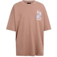 Shoeby T-shirt met backprint - lichtbruin Jongens Katoen Ronde hals Backprint - maat 98/104