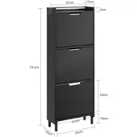 SoBuy Schoenenkast, schoenenrek van hout met led en design, voor hal en hal, voor kleine ruimtes, zwart, 50 x 19 x 131 cm, FSR151-H-E-SCH