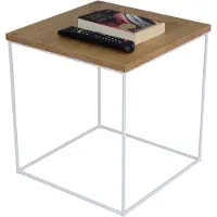 FutuStal Koffietafel, vierkant, van metaal, 40x40x43 cm, wit + eikenhout (Lancelot)