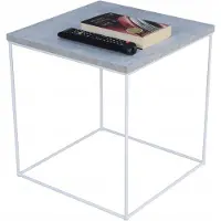 FutuStal Koffietafel, vierkant, van metaal, 40x40x43 cm, wit + lichtgrijs beton