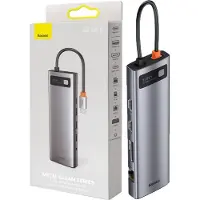 Baseus - Metal - Gleam 11in1 multifunctionele USB Type C HUB - 3x USB 3.2 Gen - 1 - 5Gbps / USB - Type - C - PD - 100W / 3,5 - mm - mini - jack - AUX / VGA - Full - HD - 60Hz / 2x - HDMI - 4K - 30Hz /