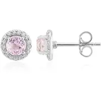 Cavill - Zilveren Oorbellen met Kunziet en Pavé Zirkonia - 925 Sterling Zilver Platina Verguld - 1,521 ct - Rond Slijpsel - Elegant & Subtiel