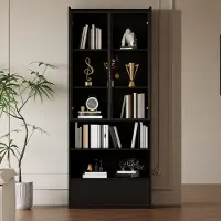 STILVORA Vitrinekast - Met Led Verlichting En Lade - Glazen Deuren Voor Woonkamer En Opbergen - MDF En Glas - 80x34x180 Cm - Zwart