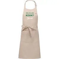 Kariban Exclusieve keukenschort - Heel Holland Kookt - beige - met voornaam - opdruk Groen - naam in wit